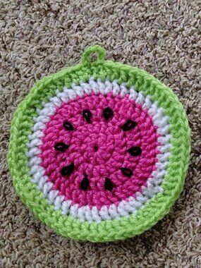 New handmade circular crochet watermelon hot pad or coaster